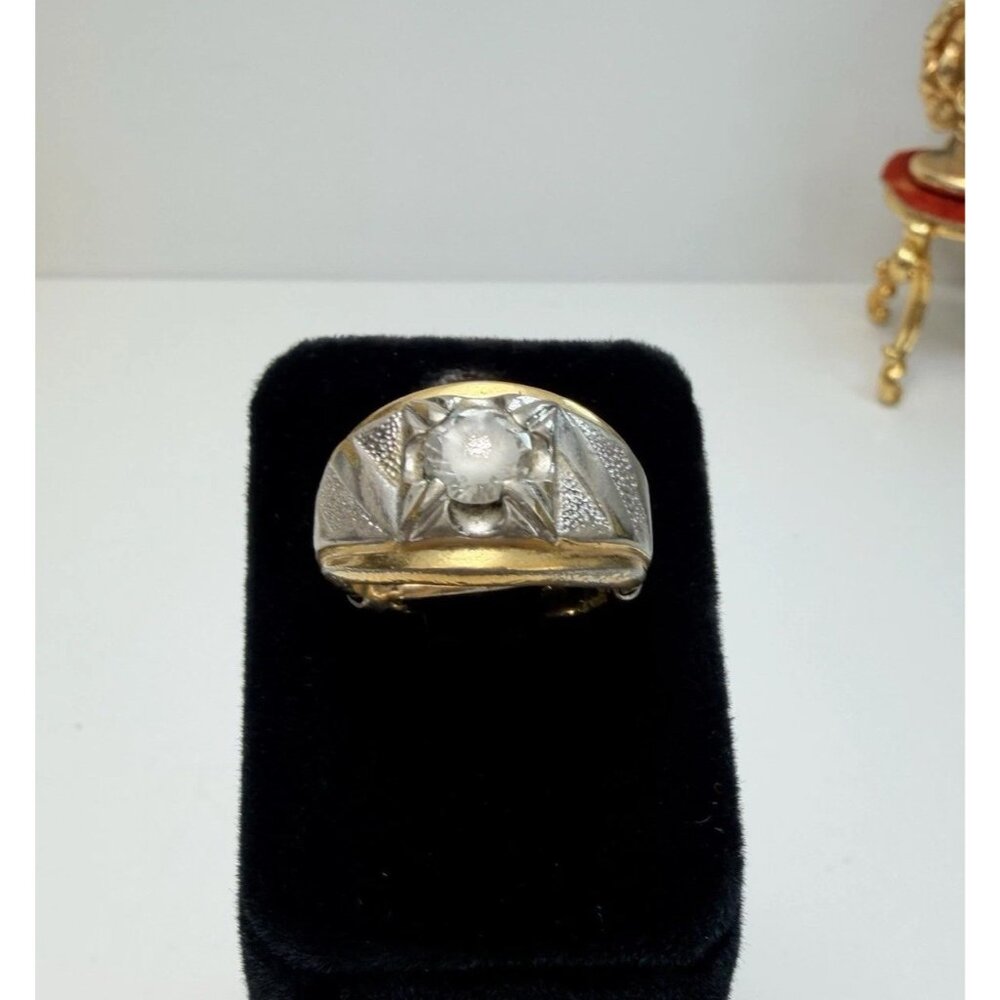 Art Deco Style Clear Crystal Statement Ring Sz 8.25 Vintage Gold Plated